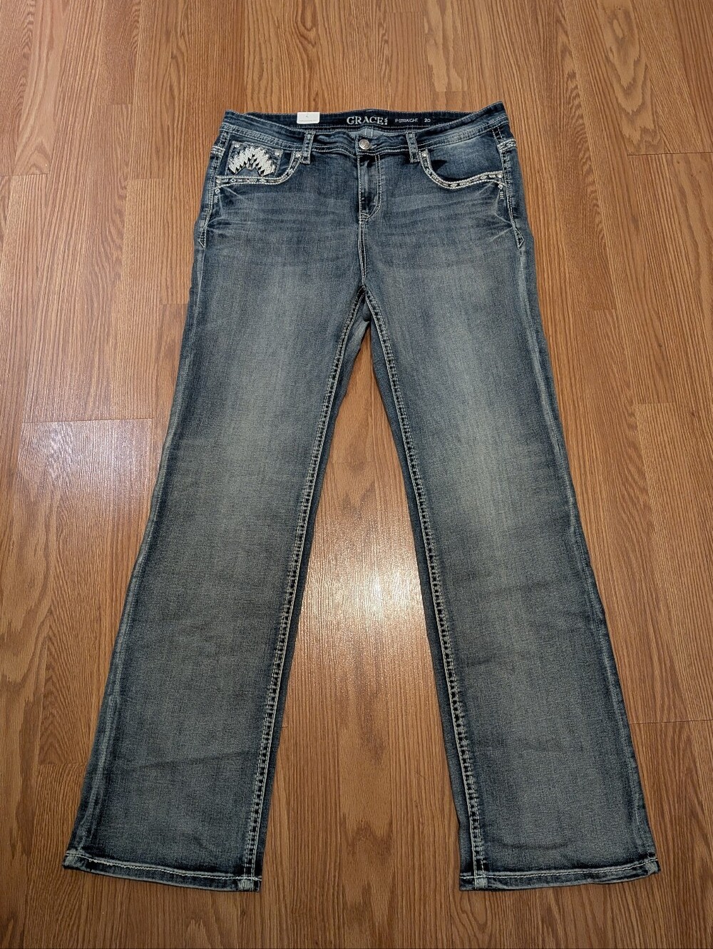 NEW Grace Embroidered Embellished P Straight Jeans 20